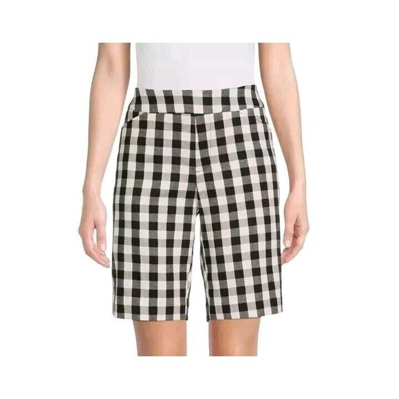 Time & Tru Women's Pull on Stretchy Cotton Blend Gingham Bermuda Shorts, XXL - Picture 1 of 5